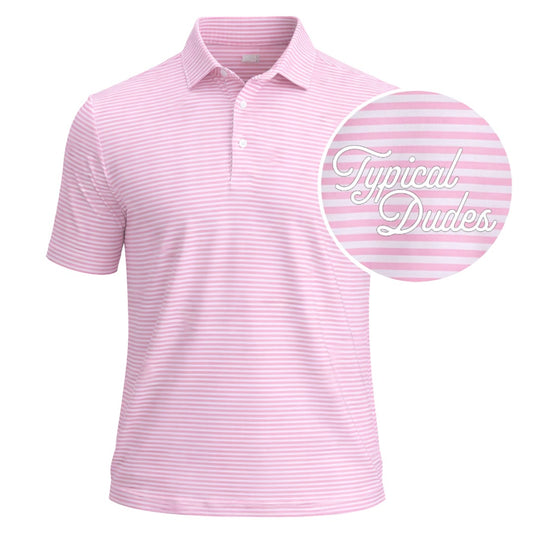 Light Pink Striped Golf Polo - Embroidered
