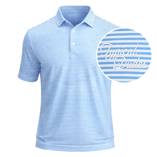 Light Blue Striped Golf Polo - Embroidered