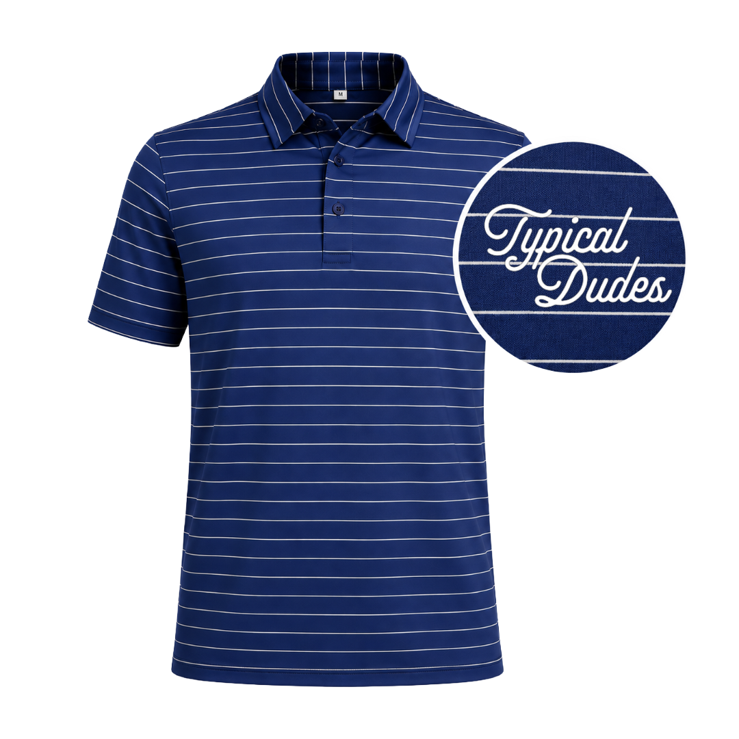 Navy Blue Striped Golf Polo